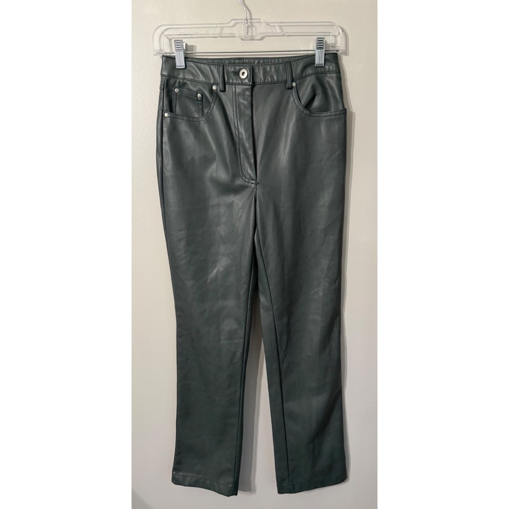 7 For All Mankind High Waist Faux Leather Pants Fly Zip Green Woman's XS - Picture 1 of 8